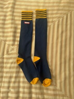 Hunter Navy Knee-High Socks with Yellow Stripes